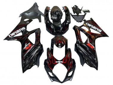 Custom 2007-2008 Suzuki GSXR 1000 Motorcycle Fairings - Black Red Flame UK