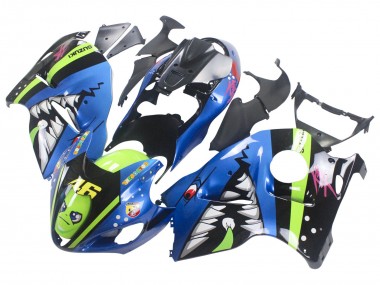 Custom 1996-2007 Suzuki GSXR 1300 Hayabusa Motorcycle Fairings - Blue Green Shark 46 UK