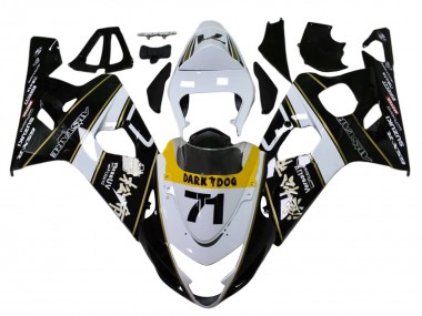 Custom 2004-2005 Suzuki GSXR 600 / GSXR 750 Motorcycle Fairings - White Black Yellow Dark Dog 71 UK