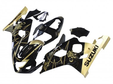 Custom 2004-2005 Suzuki GSXR 600 / GSXR 750 Motorcycle Fairings - Glossy Black Gold Corona UK