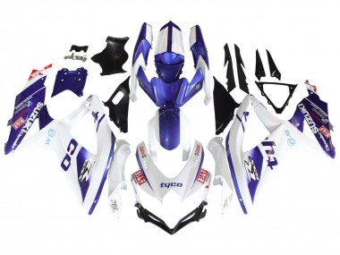Custom 2008-2010 Suzuki GSXR 600 / GSXR 750 Motorcycle Fairings - White Blue Black Tyco UK
