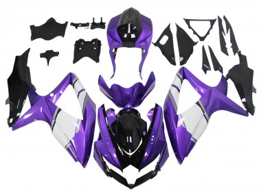 Custom 2008-2010 Suzuki GSXR 600 / GSXR 750 Motorcycle Fairings - Purple White Glossy Black UK