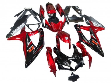 Custom 2008-2010 Suzuki GSXR 600 / GSXR 750 Motorcycle Fairings - Red Glossy Black UK