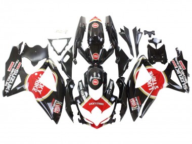 Custom 2008-2010 Suzuki GSXR 600 / GSXR 750 Motorcycle Fairings - Glossy Black Red White Motul Lucky Strike UK
