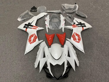 Custom 2008-2010 Suzuki GSXR 600 / GSXR 750 Motorcycle Fairings - White Red Lipstick UK