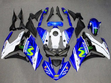 Custom 2015-2018 Yamaha YZF R3/R25 Motorcycle Fairings - White Blue Green MoviStar Monster UK