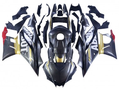 Custom 2022-2024 Yamaha YZF R3/R25 Motorcycle Fairings - Black Carbon Fiber Style Gold Red ABBOT UK