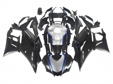 Custom 2022-2024 Yamaha YZF R3/R25 Motorcycle Fairings - Black Carbon Fiber Style Silver Blue UK