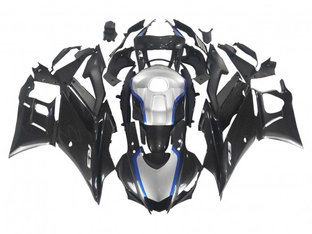 2022-2024 Yamaha YZF R3/R25 Motorcycle Fairings - Black Carbon Fiber Style Silver Blue UK