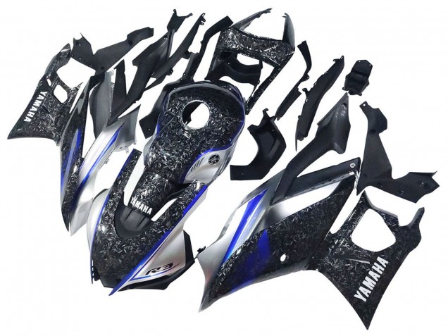 2022-2024 Yamaha YZF R3/R25 Motorcycle Fairings - Marble Black Silver Blue Forged Carbon Fiber Style UK