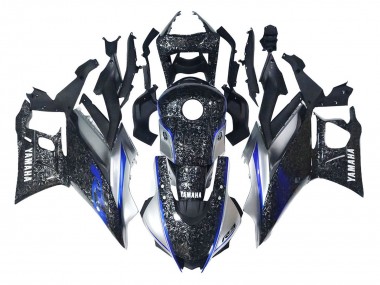 Custom 2022-2024 Yamaha YZF R3/R25 Motorcycle Fairings - Marble Black Silver Blue Forged Carbon Fiber Style UK