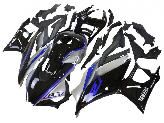 2022-2024 Yamaha YZF R3/R25 Motorcycle Fairings - Silver Blue Glossy Black UK