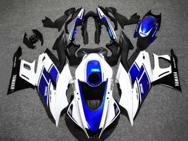 Custom 2022-2024 Yamaha YZF R3/R25 Motorcycle Fairings - White Blue Glossy Black Yamalube UK