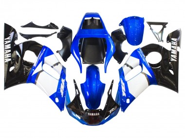 Custom 1998-2002 Yamaha YZF 600 R6 Motorcycle Fairings - White Blue Glossy Black UK