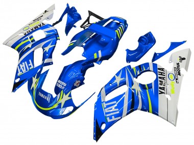 Custom 1998-2002 Yamaha YZF 600 R6 Motorcycle Fairings - White Blue Neon Yellow Fiat Motul Michelin UK