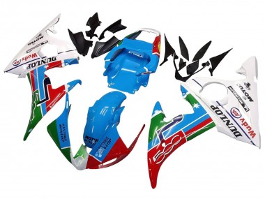 Custom 2003-2004 Yamaha YZF R6 Motorcycle Fairings - White Blue Green Red Kastinee Dunlop Motul UK