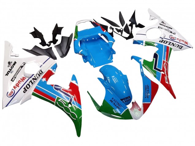 2006-2009 Yamaha YZF R6S Motorcycle Fairings - White Blue Green Red Kastinee Dunlop Motul UK