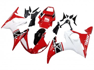 Custom 2003-2004 Yamaha YZF R6 Motorcycle Fairing - White Red Glossy Black UK
