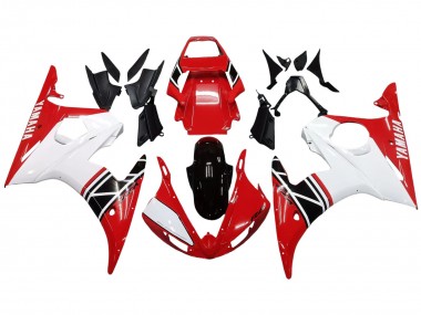 Custom 2003-2004 Yamaha YZF R6 Motorcycle Fairing - White Red Glossy Black UK