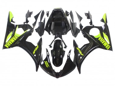 Custom 2006-2009 Yamaha YZF R6S Motorcycle Fairings - Glossy Black Neon Yellow UK