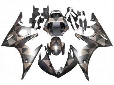 Custom 2006-2009 Yamaha YZF R6S Motorcycle Fairings - Grey Matte Black Geometric UK