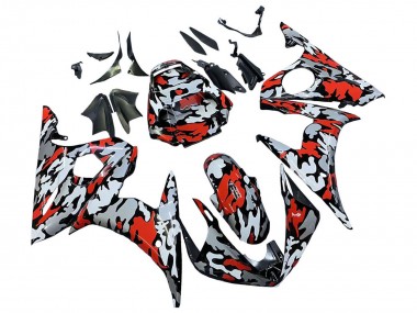 Custom 2003-2004 Yamaha YZF R6 Motorcycle Fairings - Black Red Grey Camouflage UK