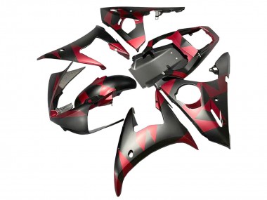 Custom 2005 Yamaha YZF 600 R6 Motorcycle Fairings - Matte Black Red Geometric UK