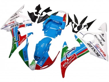 Custom 2005 Yamaha YZF 600 R6 Motorcycle Fairings - Light Blue White Green Red Kastinee Dunlop Motul UK