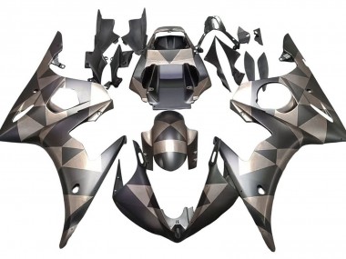 Custom 2005 Yamaha YZF 600 R6 Motorcycle Fairings - Matte Black Grey Geometric UK