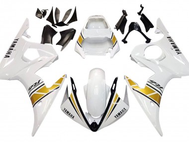 Custom 2005 Yamaha YZF 600 R6 Motorcycle Fairings - White Gold Black UK