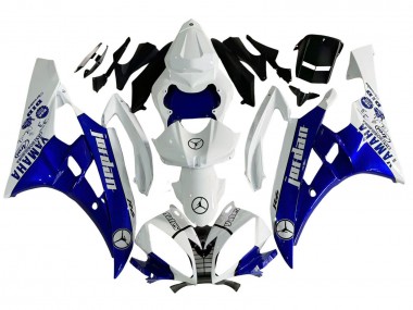 Custom 2006-2007 Yamaha YZF 600 R6 Motorcycle Fairings - White Blue Jordan UK