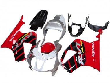 Custom 2000-2006 Honda VTR1000 Motorcycle Fairings - Silver Red Black Stripe Racing UK