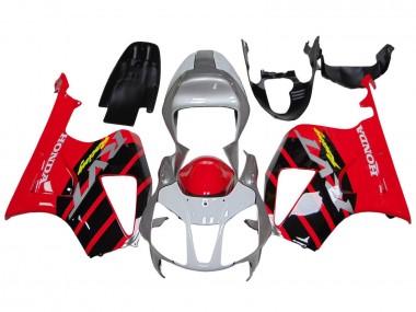 Custom 2000-2006 Honda VTR1000 Motorcycle Fairings - Silver Red Black Stripe Racing UK