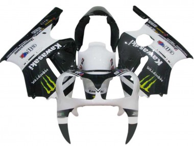 Custom 2000-2001 Kawasaki ZX12R Motorcycle Fairings - White Black Yellow Elf Monster UK