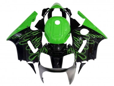 Custom 2002-2006 Kawasaki ZX12R Motorcycle Fairings - Glossy Black Green Flame UK