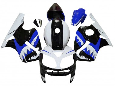 Custom 2002-2006 Kawasaki ZX12R Motorcycle Fairings - White Blue Black Shark UK