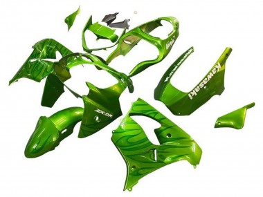 Custom 2002-2003 Kawasaki ZX9R Motorcycle Fairings - Green Flame UK