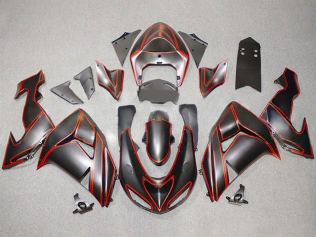 2006-2007 Kawasaki ZX10R Motorcycle Fairings - Matte Black Red Pinstripe UK