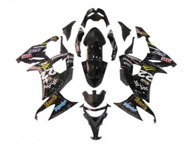 Custom 2008-2010 Kawasaki ZX10R Motorcycle Fairings - Glossy Black Blue Yellow Monster UK