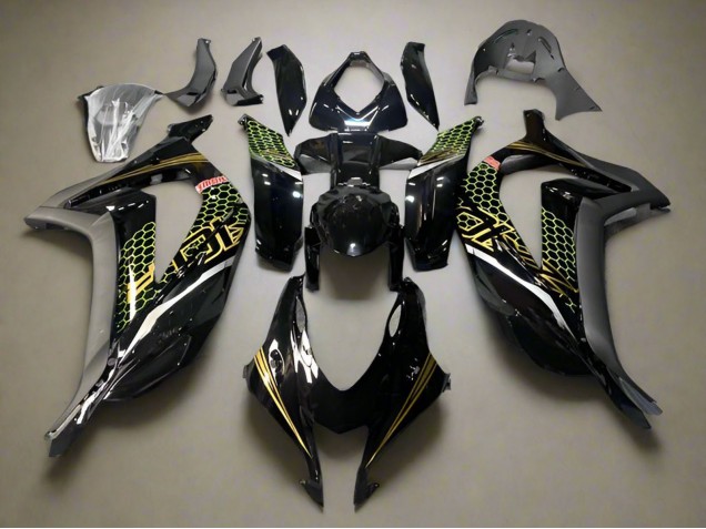 2016-2020 Kawasaki ZX10R Motorcycle Fairings - Glossy Black Gold Honeycomb UK