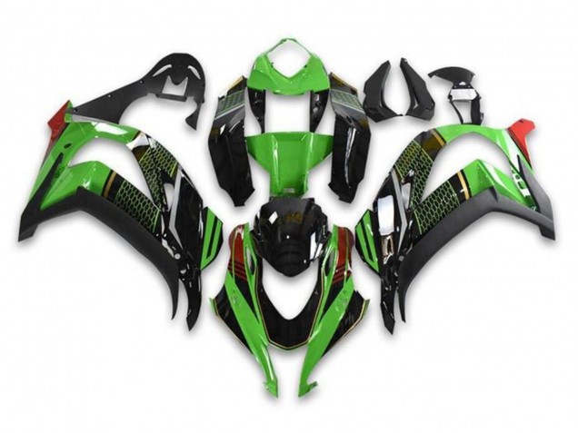 2016-2020 Kawasaki ZX10R Motorcycle Fairings - Green Glossy Black Red Honeycomb UK