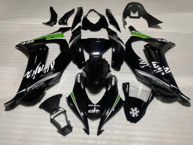 Custom 2016-2020 Kawasaki ZX10R Motorcycle Fairings - Glossy Black White Green Stripe Snow UK