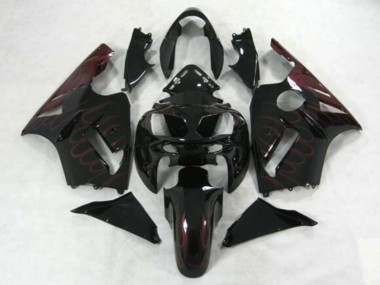 Custom 2002-2006 Kawasaki ZX12R Motorcycle Fairings - Glossy Black Burgundy Flame UK