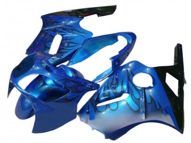 Custom 2002-2006 Kawasaki ZX12R Motorcycle Fairings - Blue Flame Black UK