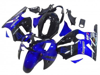 Custom 2002-2006 Kawasaki ZX12R Motorcycle Fairings - Blue Glossy Black Elf Bridgestone Monster UK