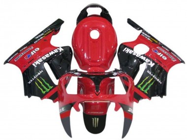 Custom 2002-2006 Kawasaki ZX12R Motorcycle Fairings - Red Black Green Elf Monster UK