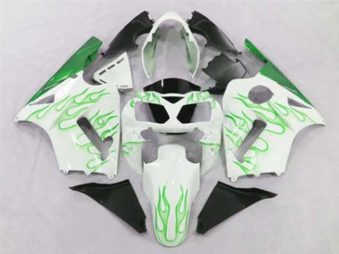Custom 2002-2006 Kawasaki ZX12R Motorcycle Fairings - White Green Flame UK