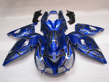 Custom 2006-2011 Kawasaki ZX14R ZZR1400 Motorcycle Fairings - Blue Black Silver Tribal UK