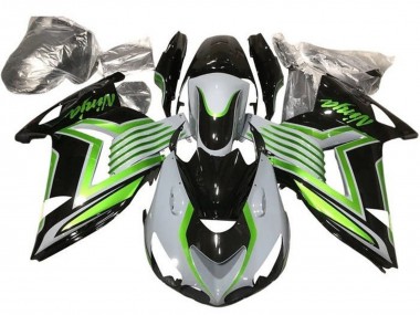 Custom 2012-2024 Kawasaki ZX14R ZZR1400 Motorcycle Fairings - White Green Glossy Black UK