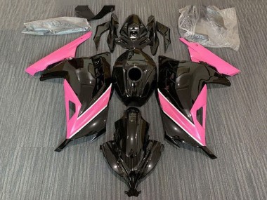 Custom 2013-2024 Kawasaki EX300 Motorcycle Fairings - Glossy Black Pink White Stripe UK